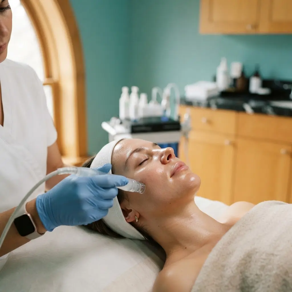 HydraFacial being performed in the Lincoln Park treatment room