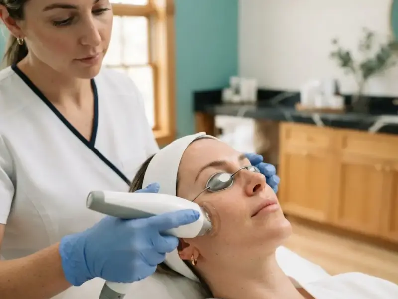 IPL photofacial being performed in the Lincoln Park treatment room