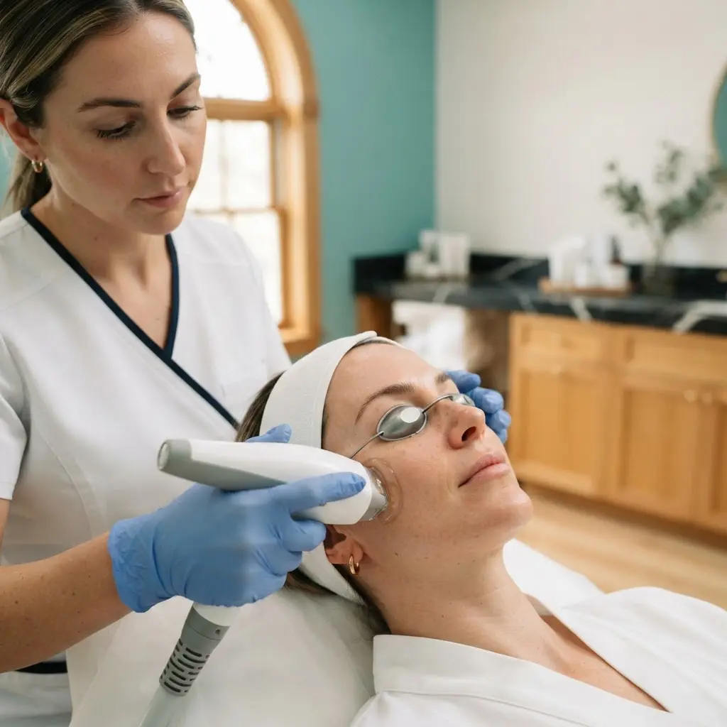 IPL photofacial being performed in the Lincoln Park treatment room