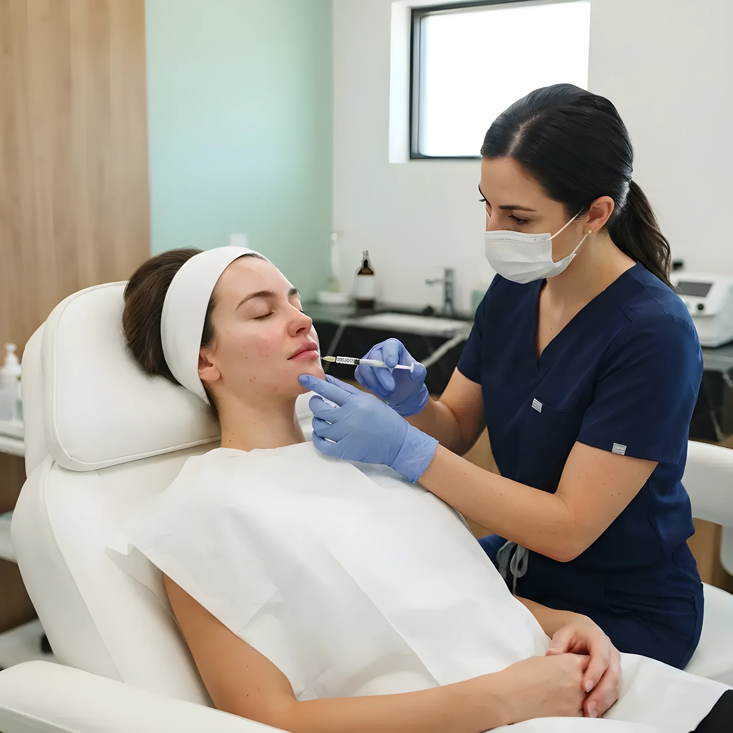 A provider performing a facial injectable treatment in the Lincoln Park treatment room