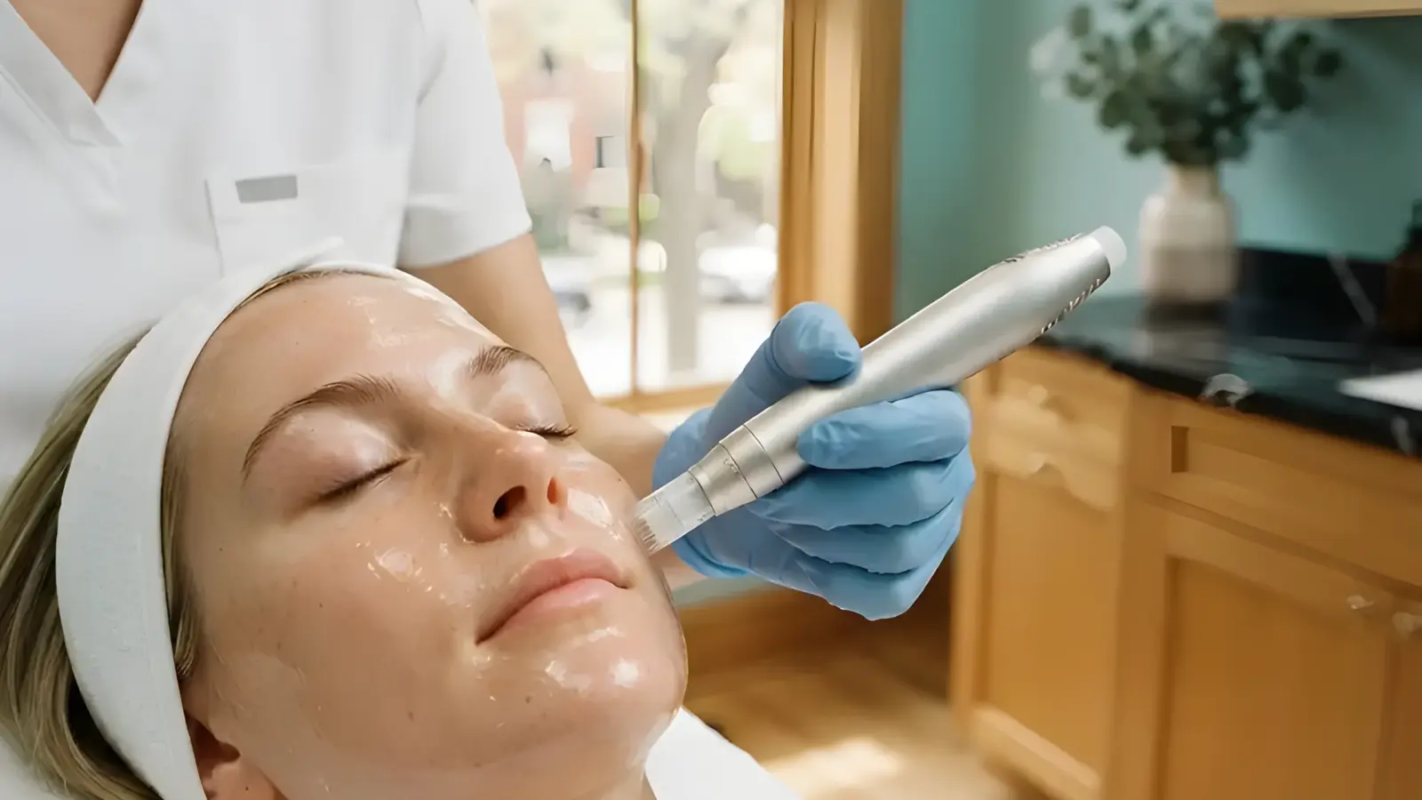 Microneedling being performed in the Lincoln Park treatment room