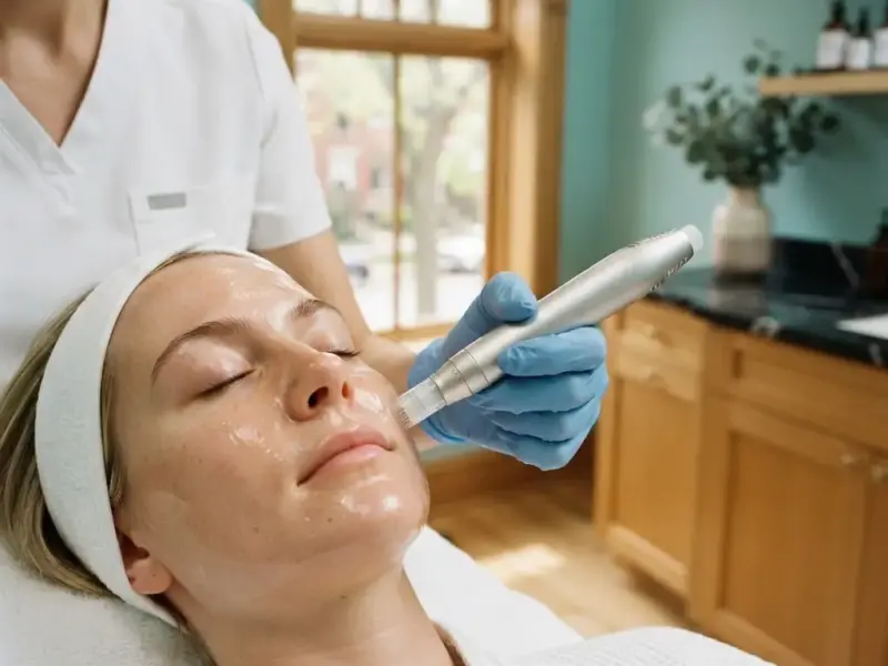Microneedling being performed in the Lincoln Park treatment room