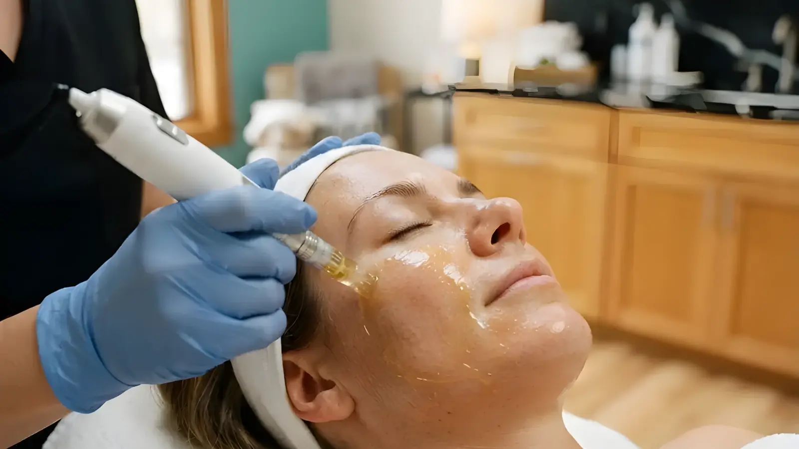 Microneedling with PRP being performed in the Lincoln Park treatment room