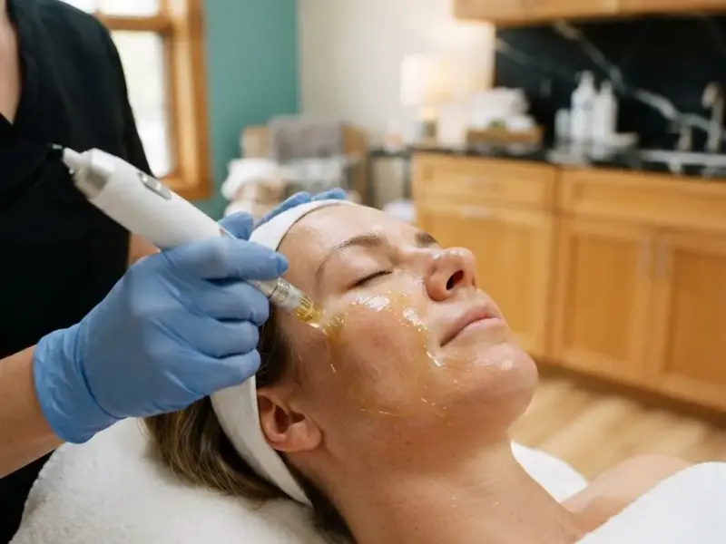 Microneedling with PRP being performed in the Lincoln Park treatment room