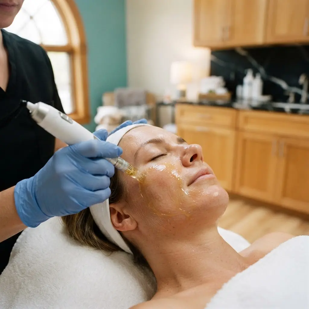 Microneedling with PRP being performed in the Lincoln Park treatment room