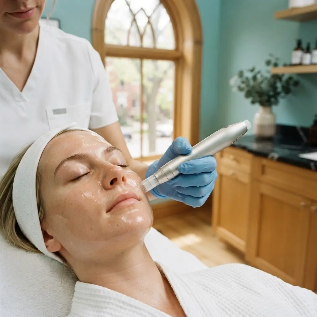 Microneedling being performed in the Lincoln Park treatment room