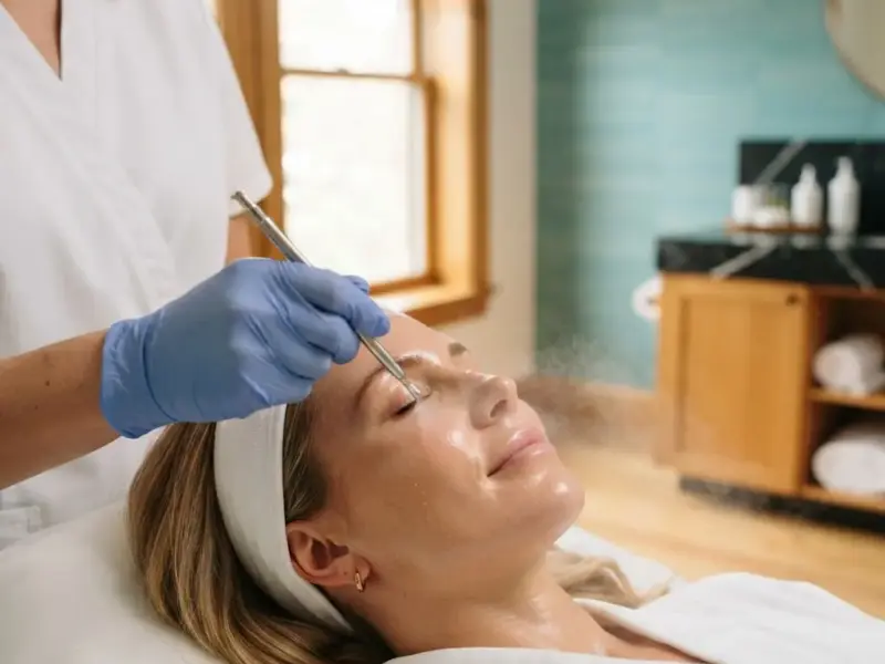 Oxygen facial being performed in the Lincoln Park treatment room