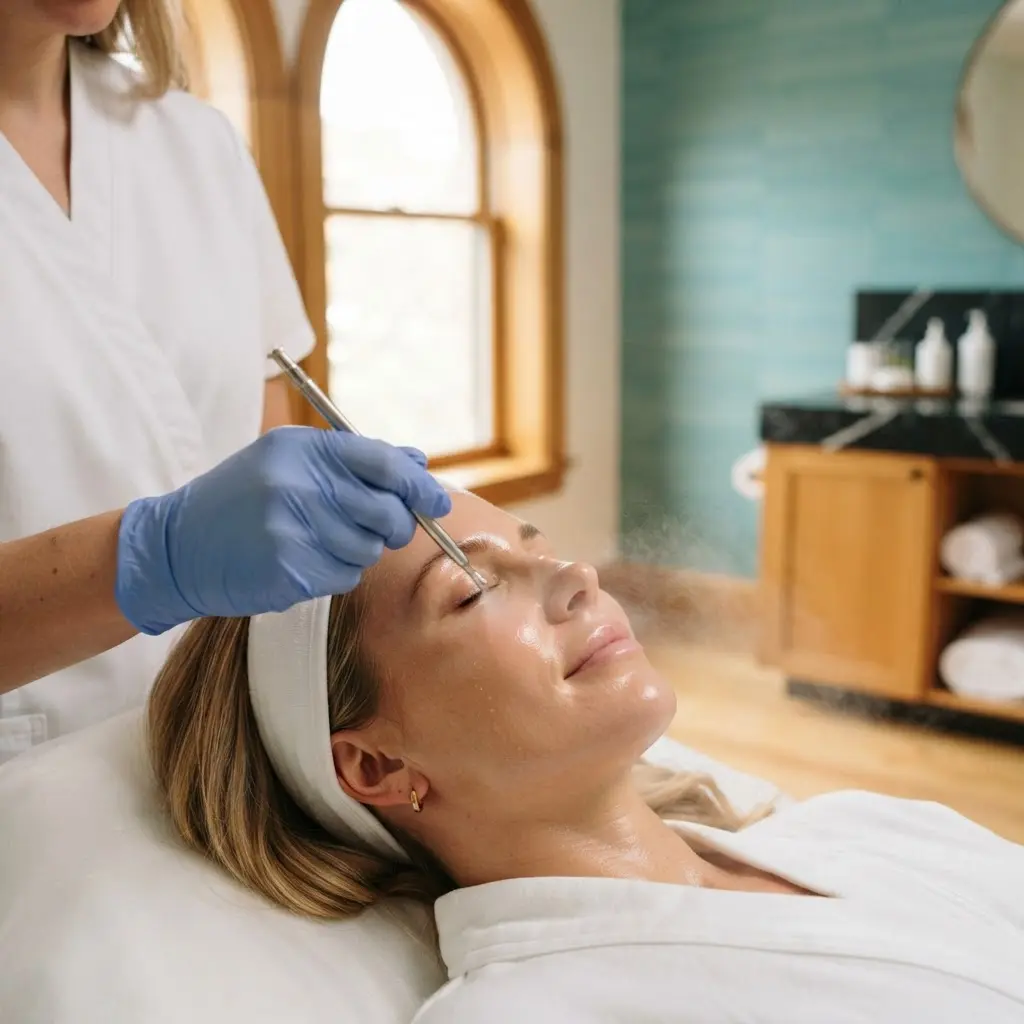 Oxygen facial being performed in the Lincoln Park treatment room