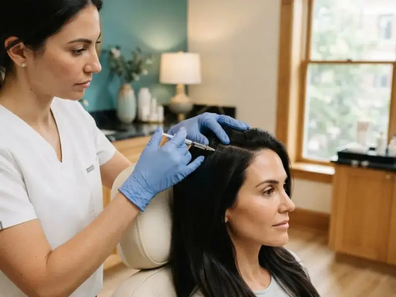 PRP hair restoration being performed in the Lincoln Park treatment room