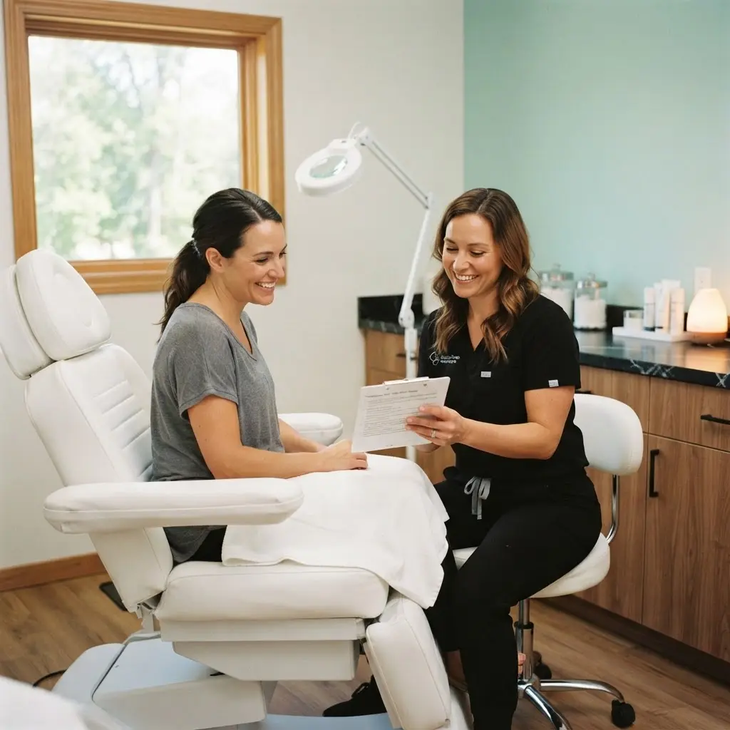 A provider reviewing a treatment plan with a client in the Lincoln Park treatment room